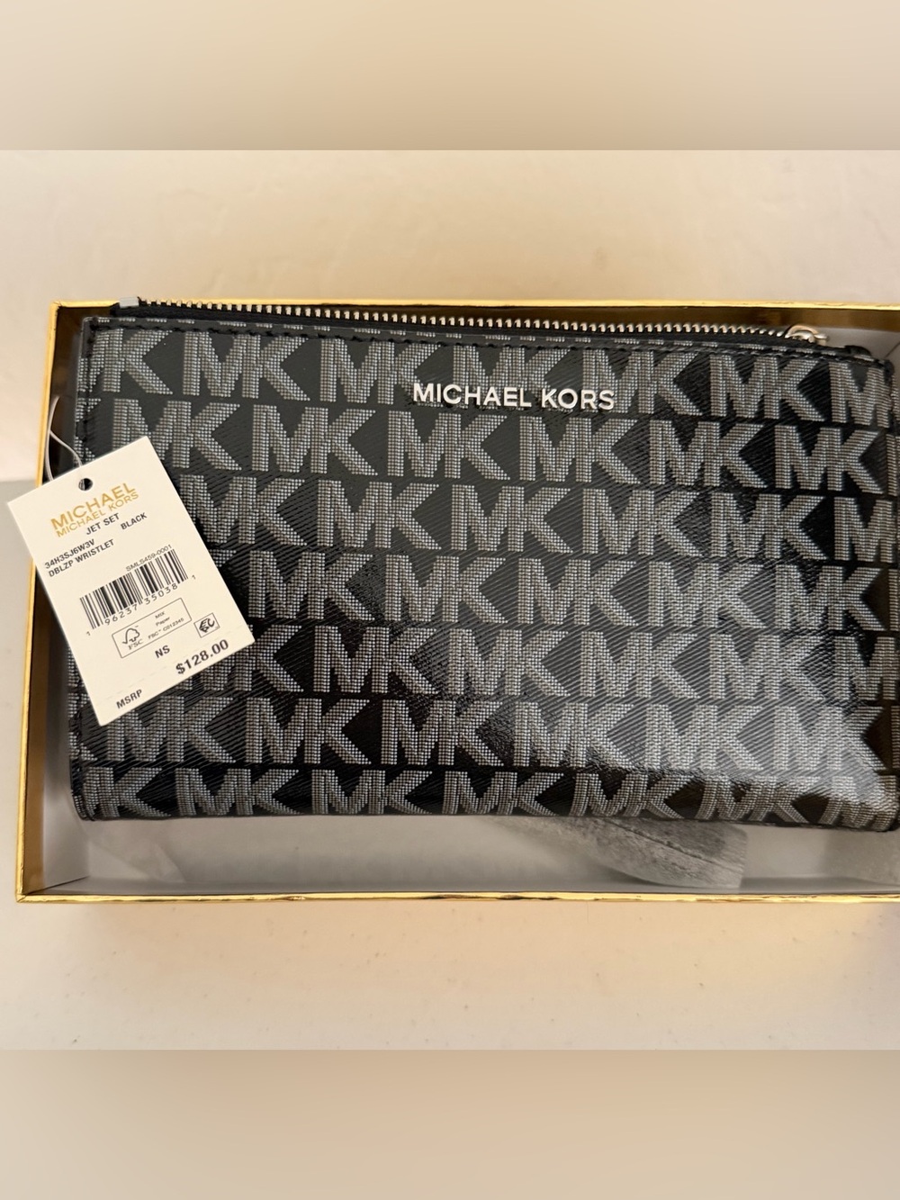 Michael Kors Jet Set Black Double Zip Wristlet NWT